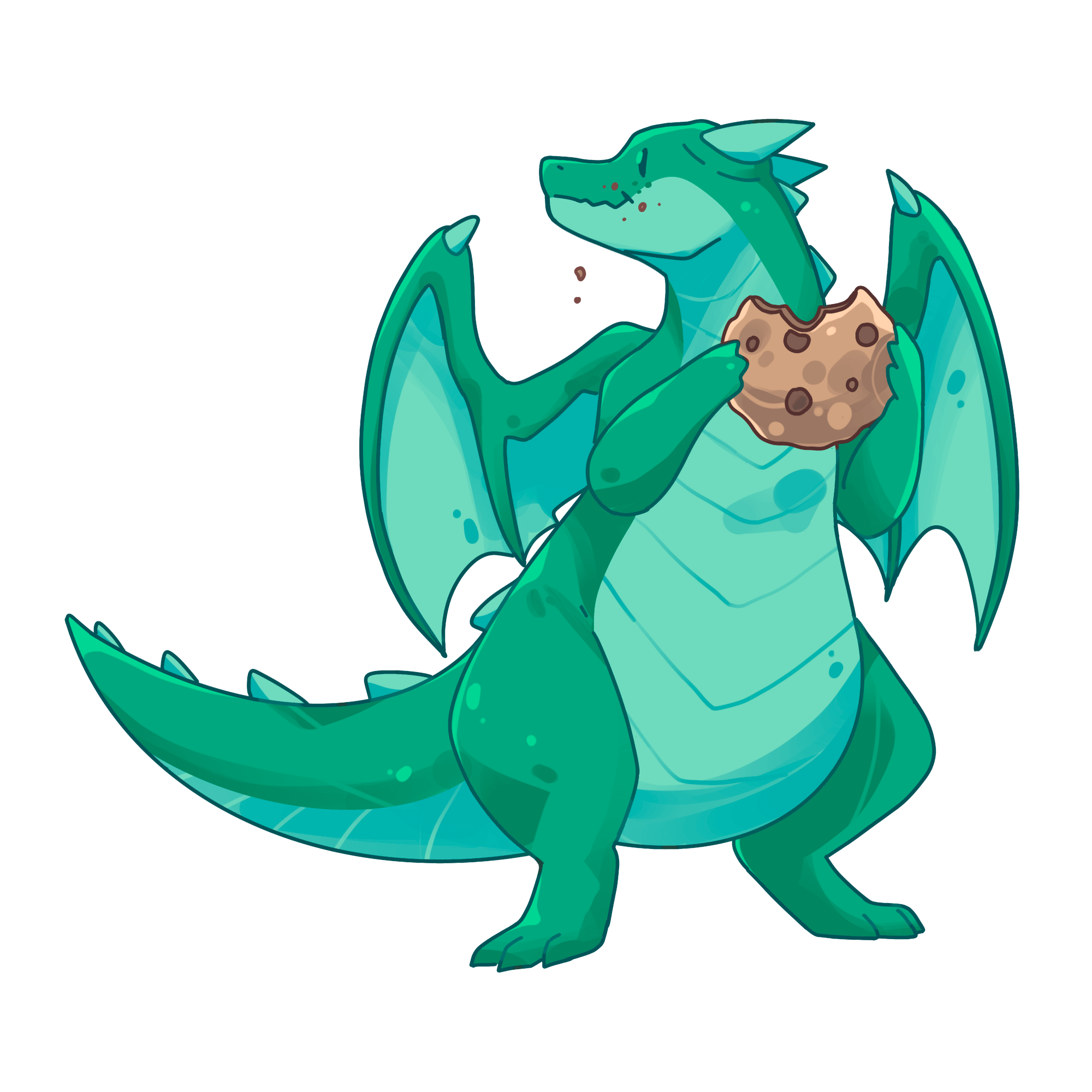 Outlands maskot Outly spiser en cookie med smuler om munnen