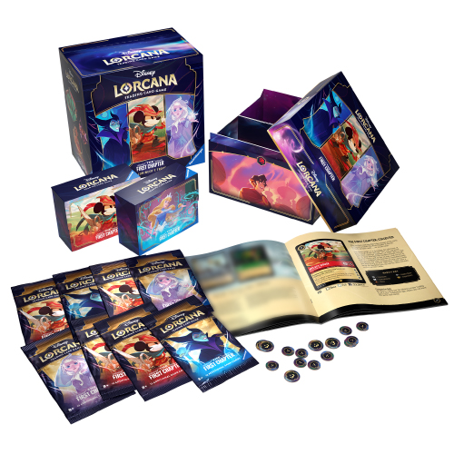 Disney Lorcana kort, infohefte og spillebrikker