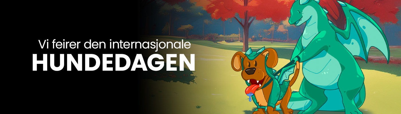 Vi feirer den internasjonale hundedagen: Outlands maskot Outly går tur med hund i Outly-kostyme