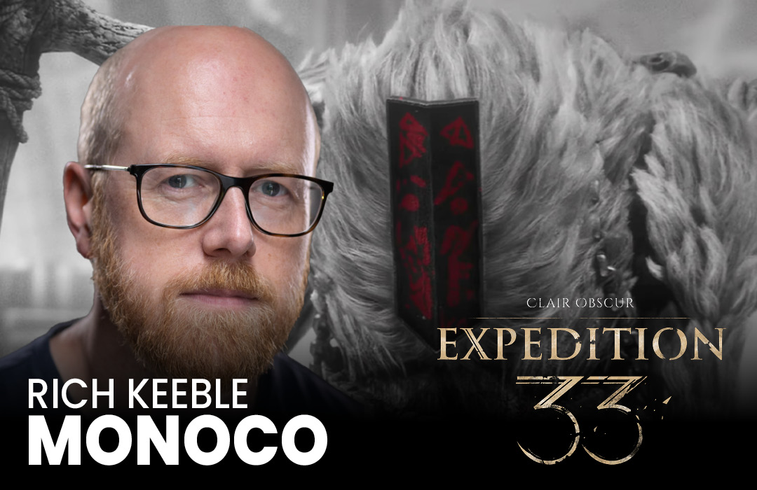 Stemmeskuespilleren Rich Keeble og hans rollekarakter Monoco fra Clair Obscur: Expedition 33