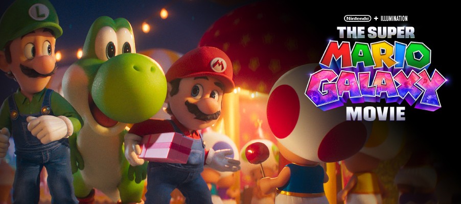 Stjernestøv og storslåtte galakser: Super Mario in space! Vi ser Luigi, Yoshi og Mario som møter på Toad i Mushroom-kingdom