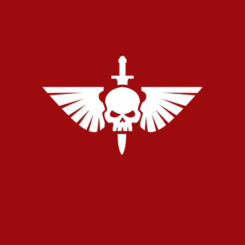 Warhammer 40K Space Marines-logo på rød bakgrunn