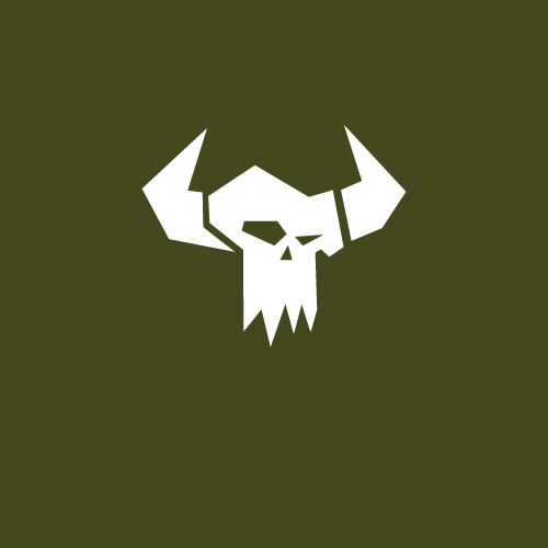 Warhammer 40K Orks-logo på militærgrønn bakgrunn
