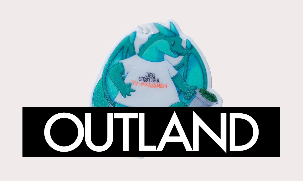 Outland logo med refleks av maskoten Outly som bøssebærer