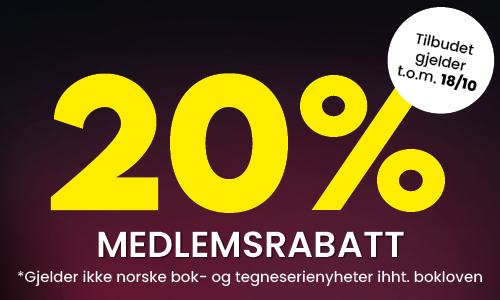 20% medlemsrabatt på bøker, tegneserier, brettspill, manga, merch, klær og miniatyrer