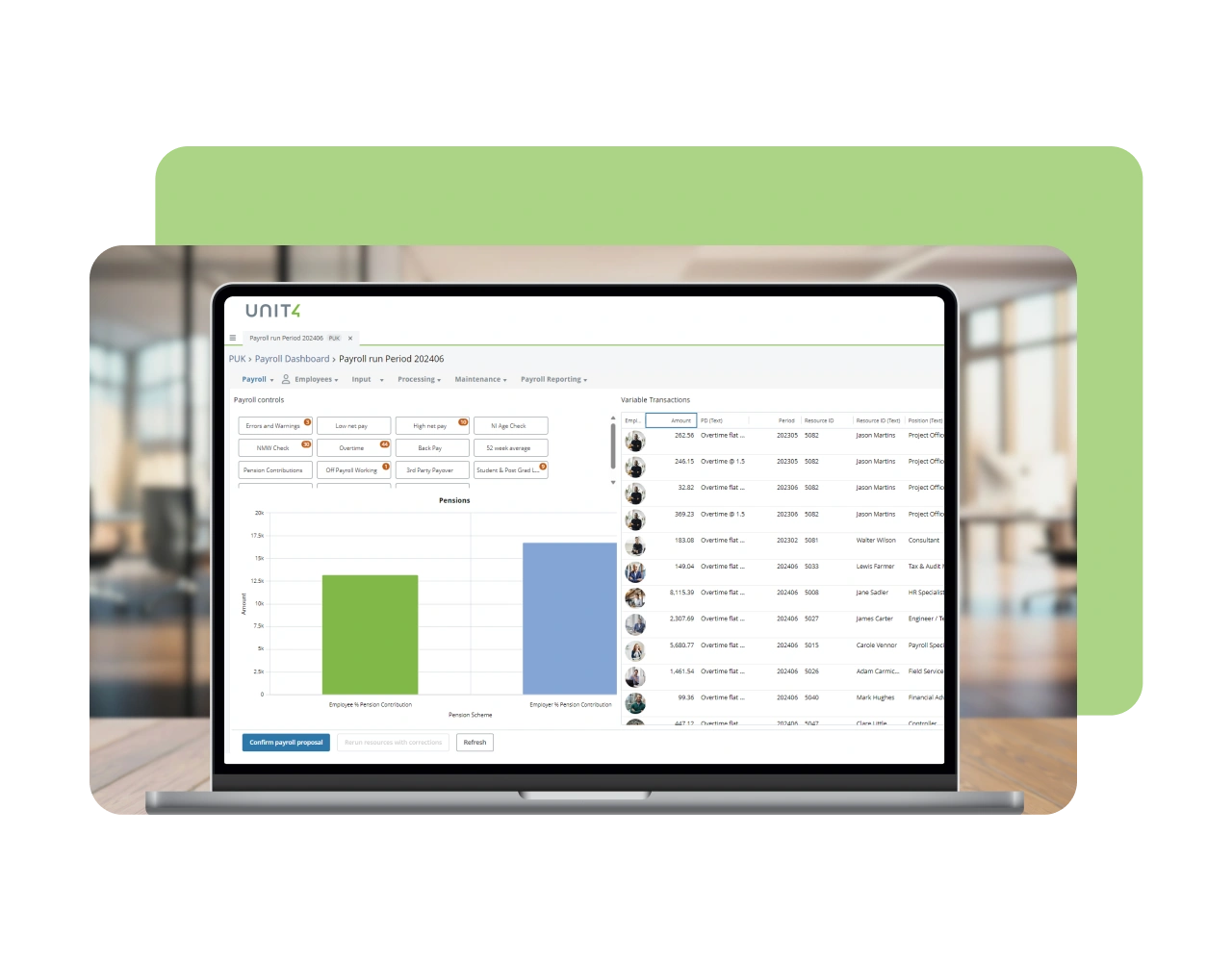 Screenshot showing example payroll management capabilities