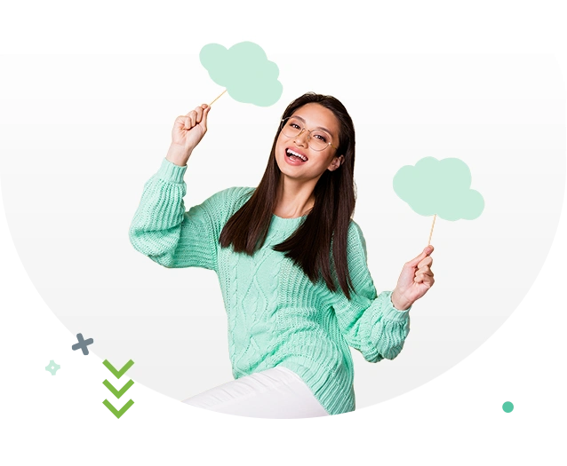 Woman holding clouds