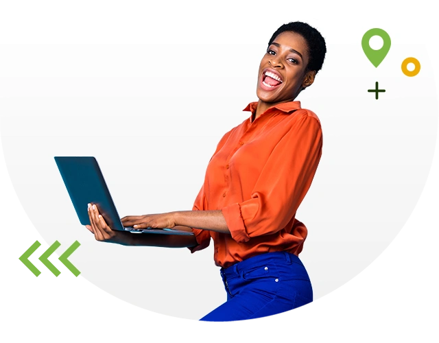 Laughing woman with laptop