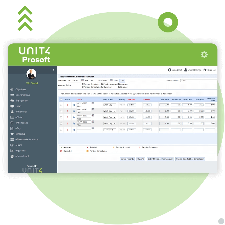 Screenshot of Prosoft Timesheets