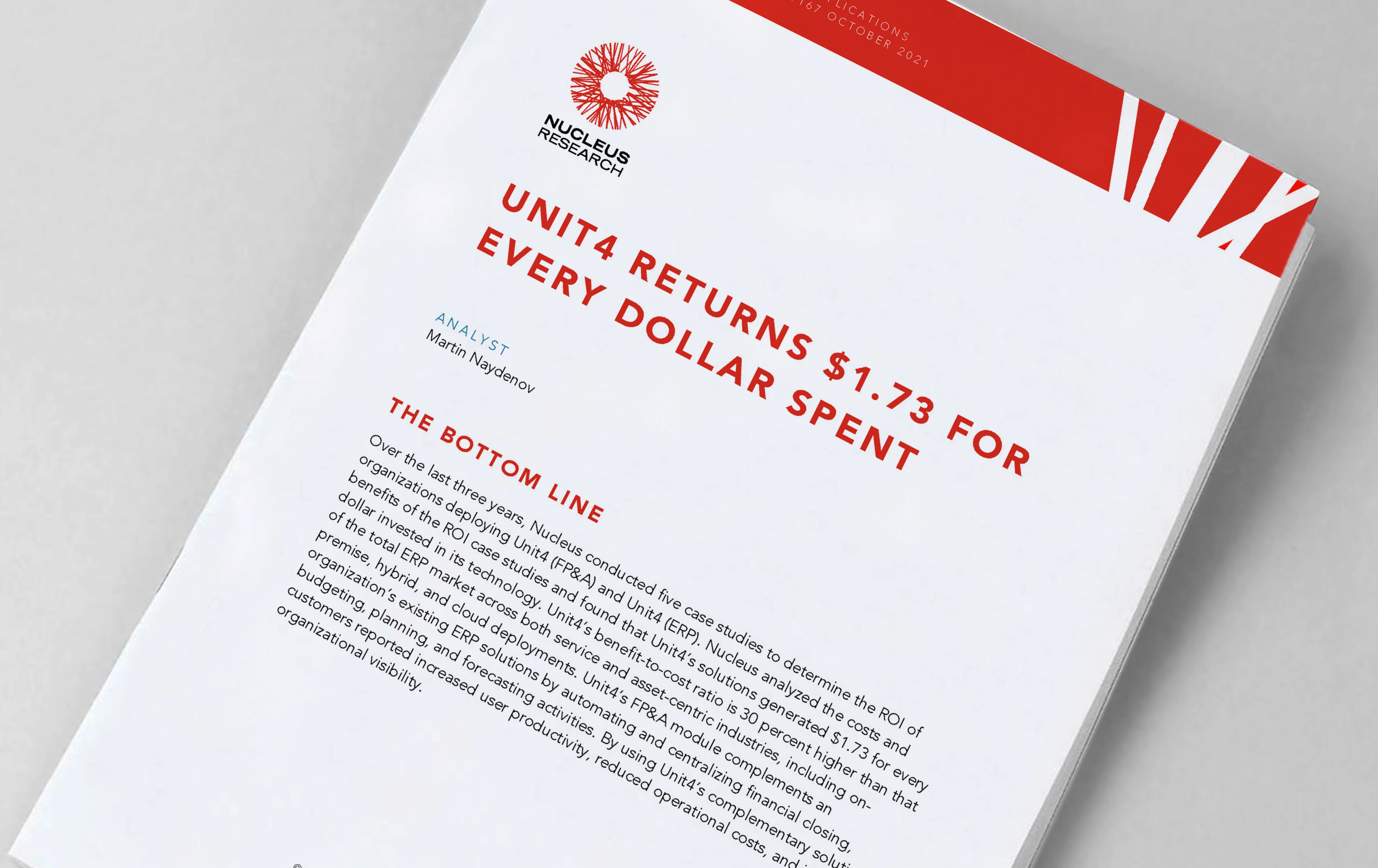 Cover image for Nucleus report “Unit4 returns $1.73 for every dollar spent”