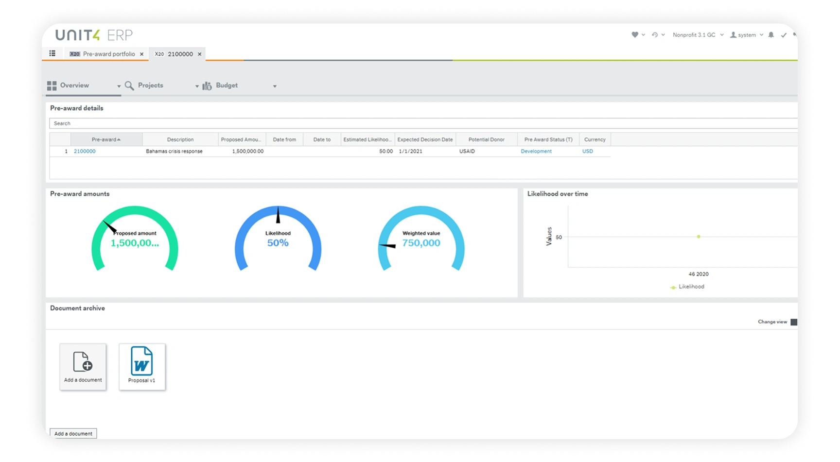 Unit4 Nonprofit Grant Management - Pre-awards & proposals screenshot