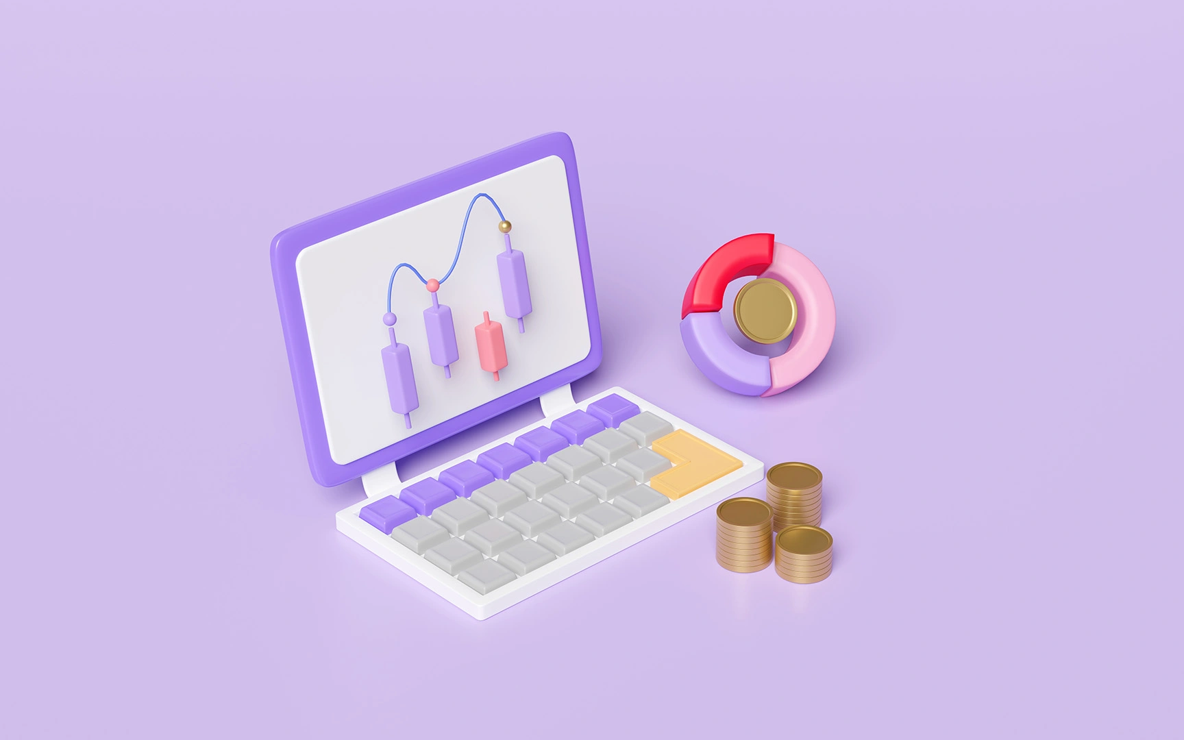 3d laptop computer with charts and graph