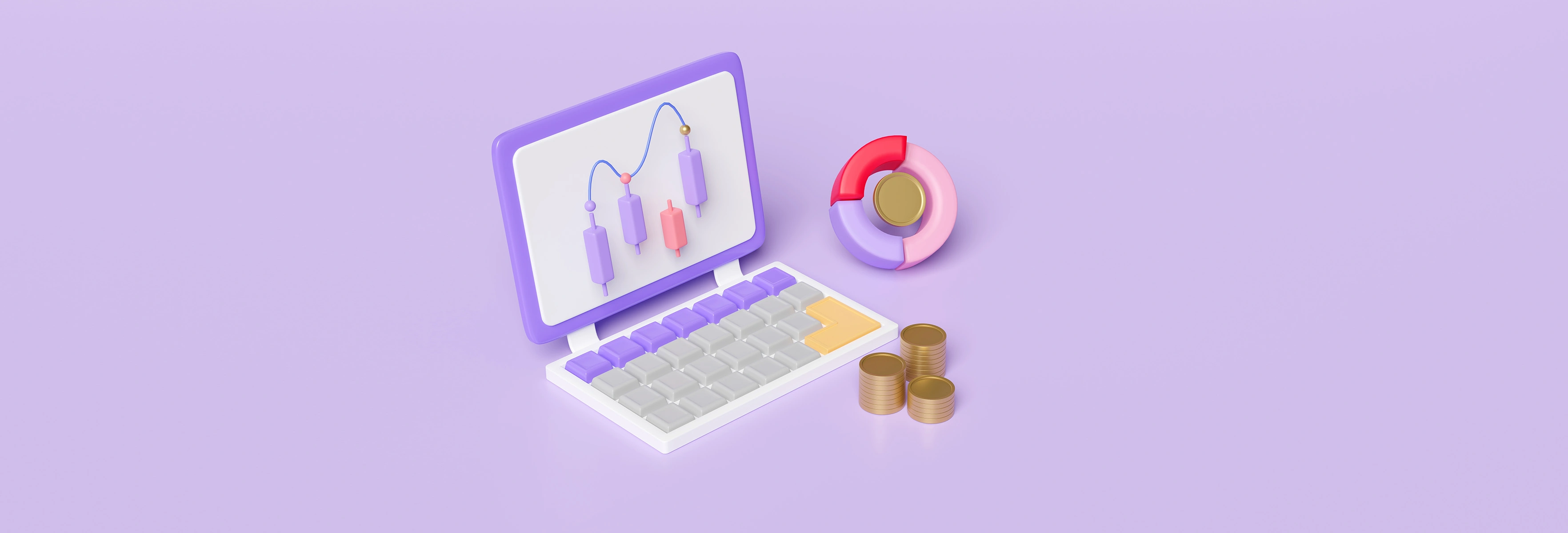 3d laptop computer with charts and graph