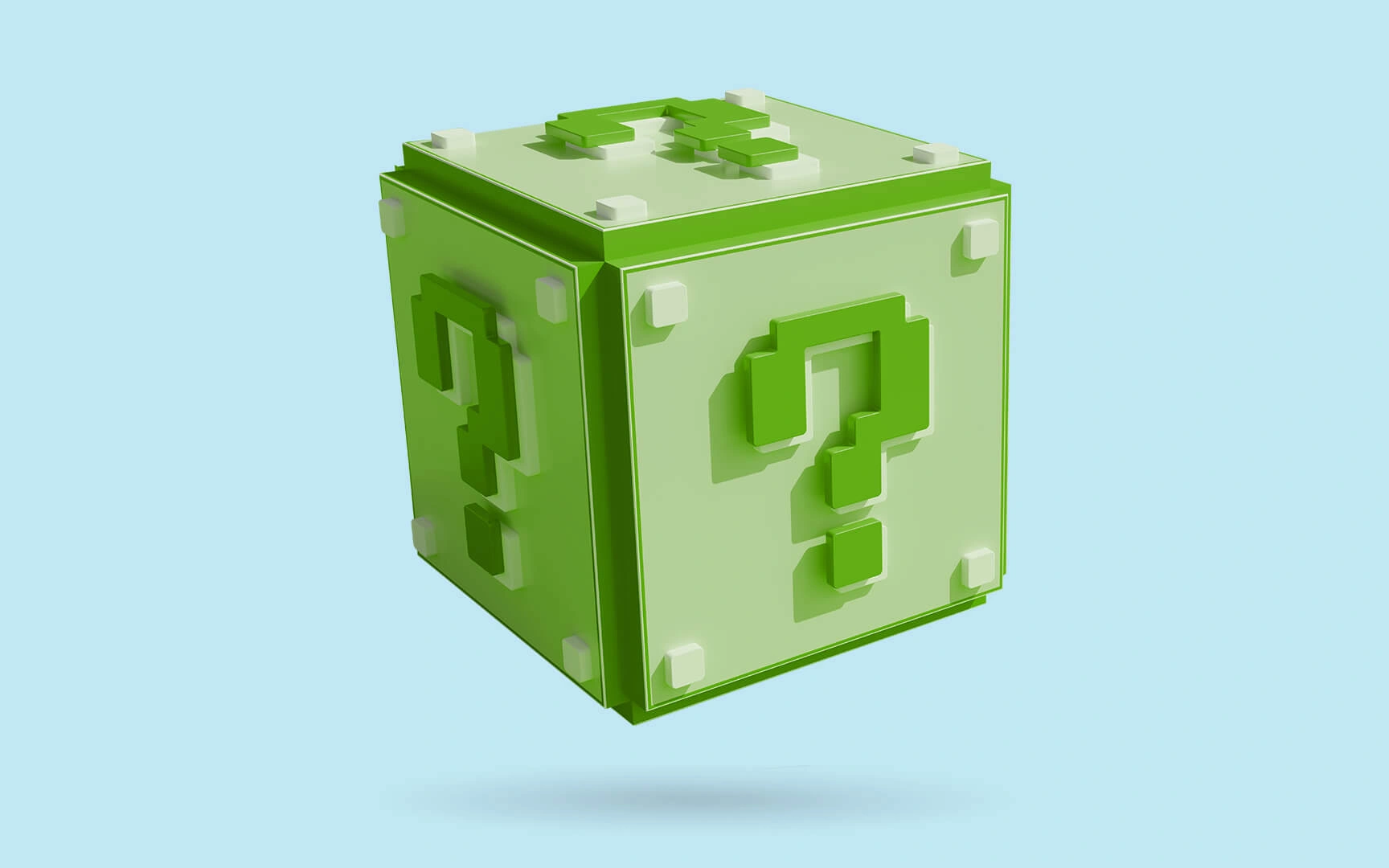 green mystery box with question marks