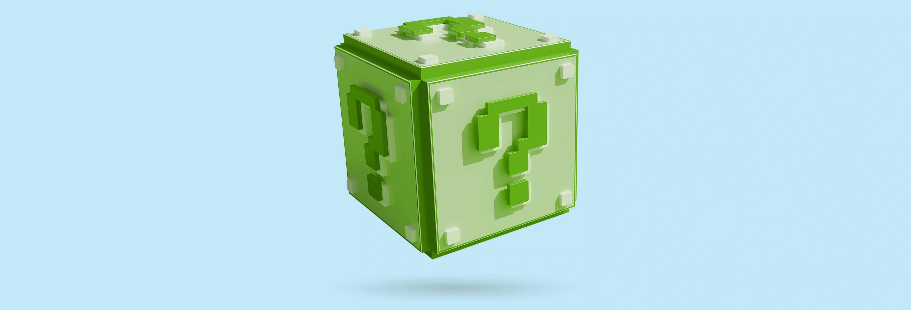 green mystery box with question marks