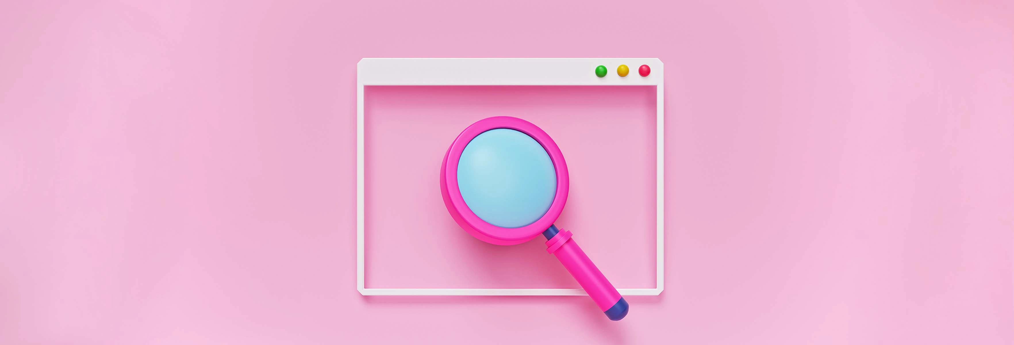 magnifying glass on pink background
