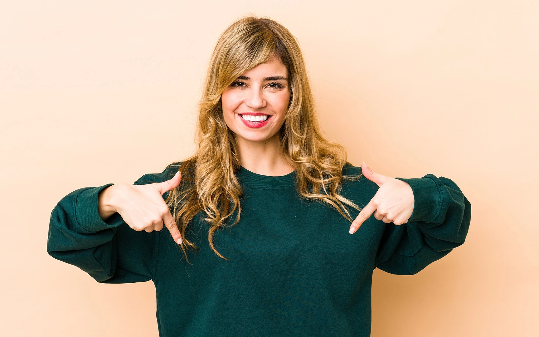 woman pointing down