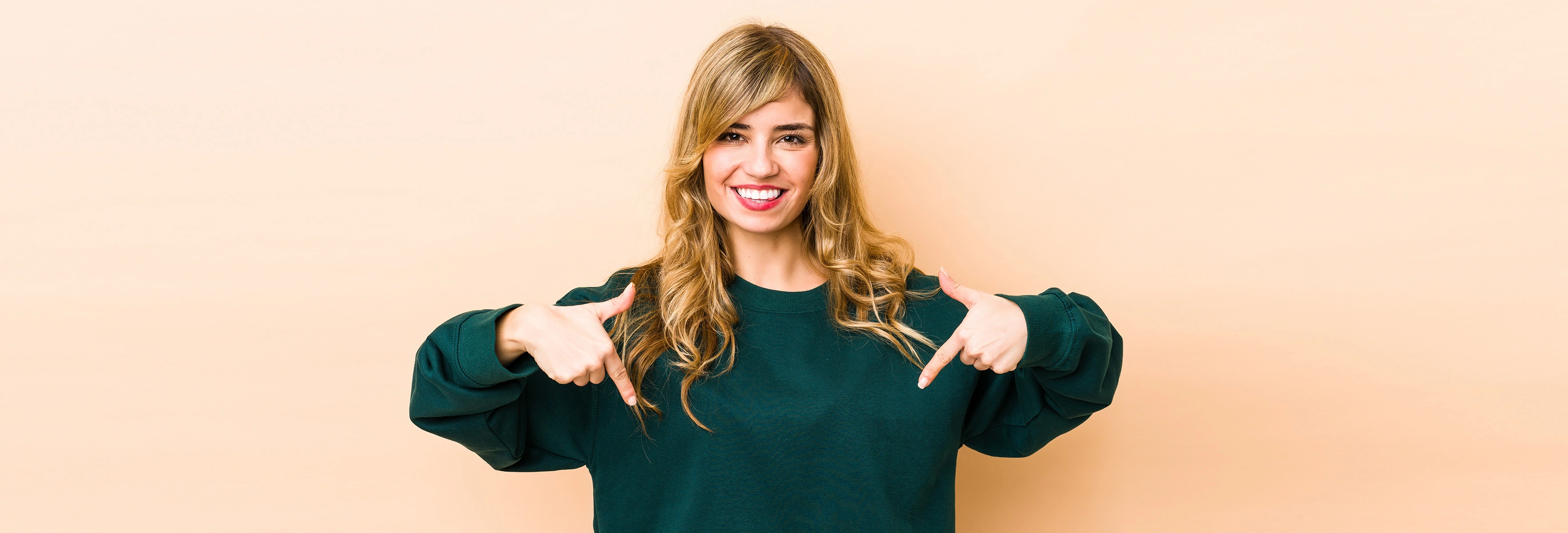 woman pointing down