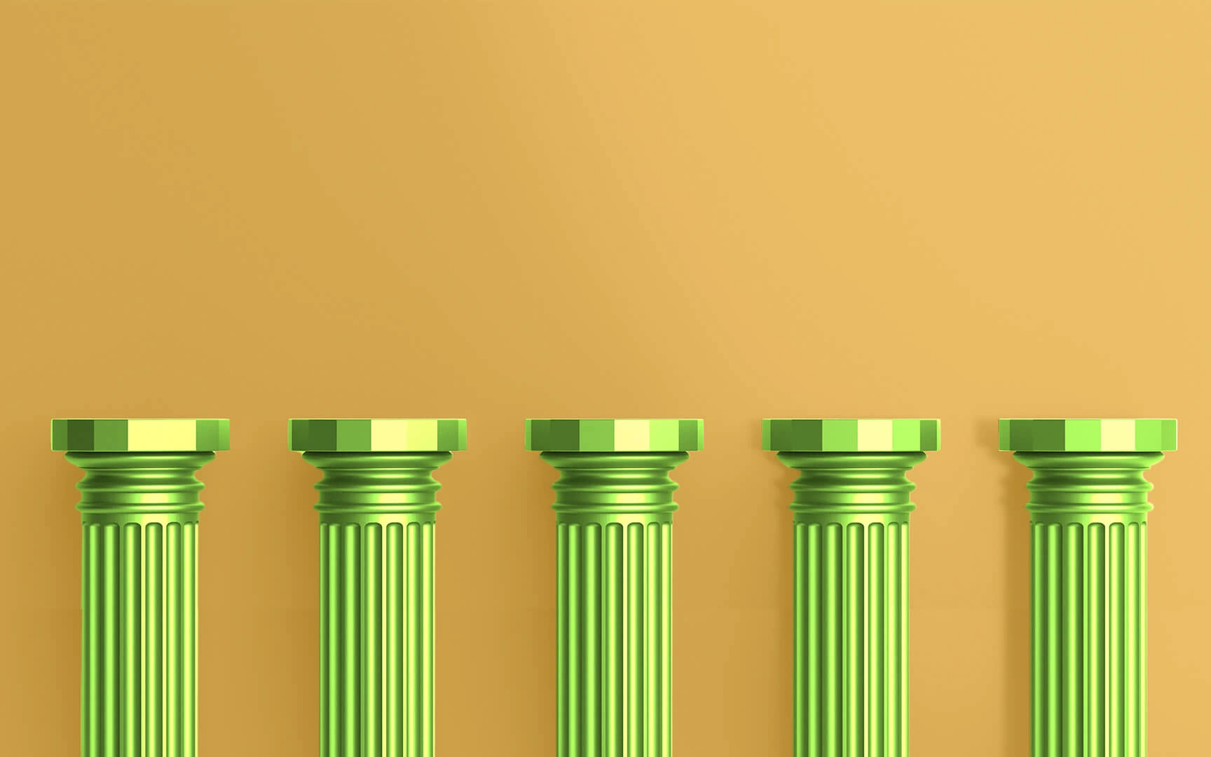 5 green pillars in yellow background