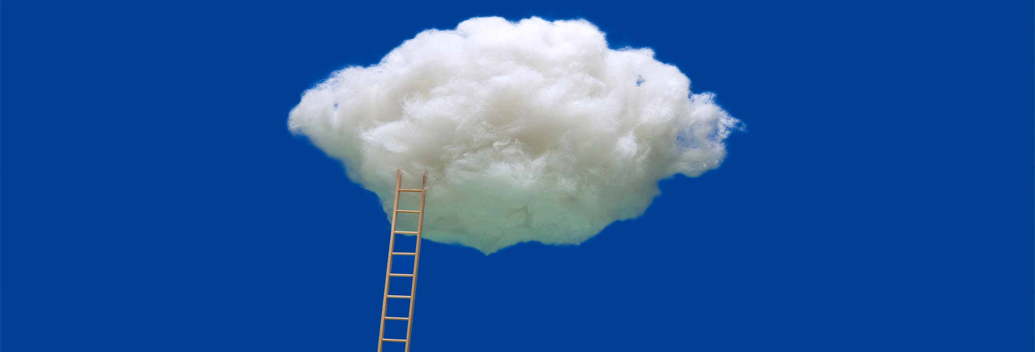 cloud with stairs on blue background