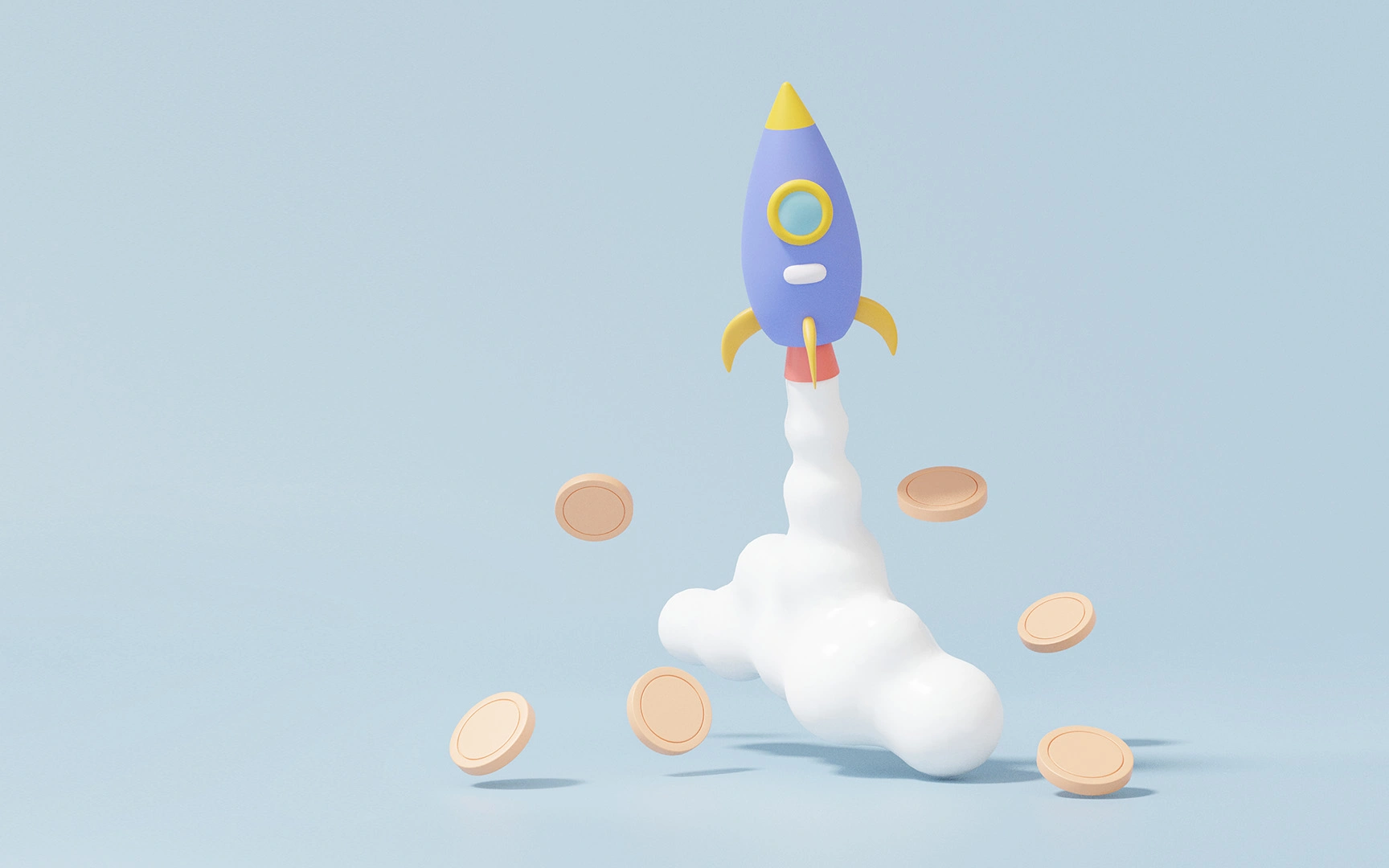 rocket launching, coins falling