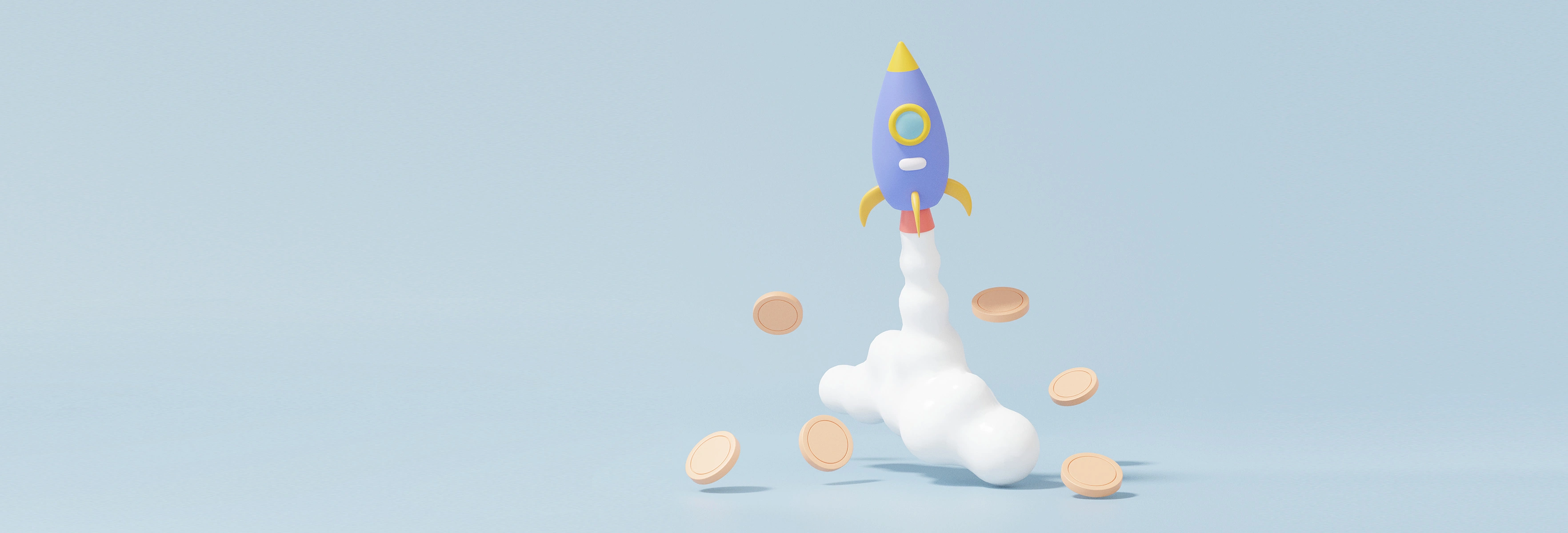rocket launching, coins falling