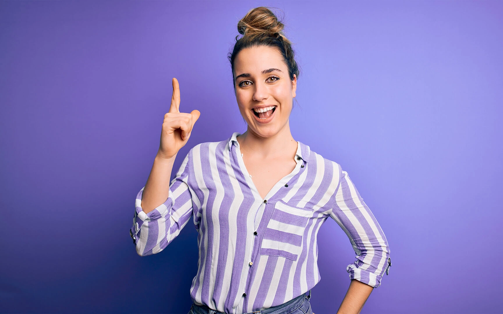 woman pointing up