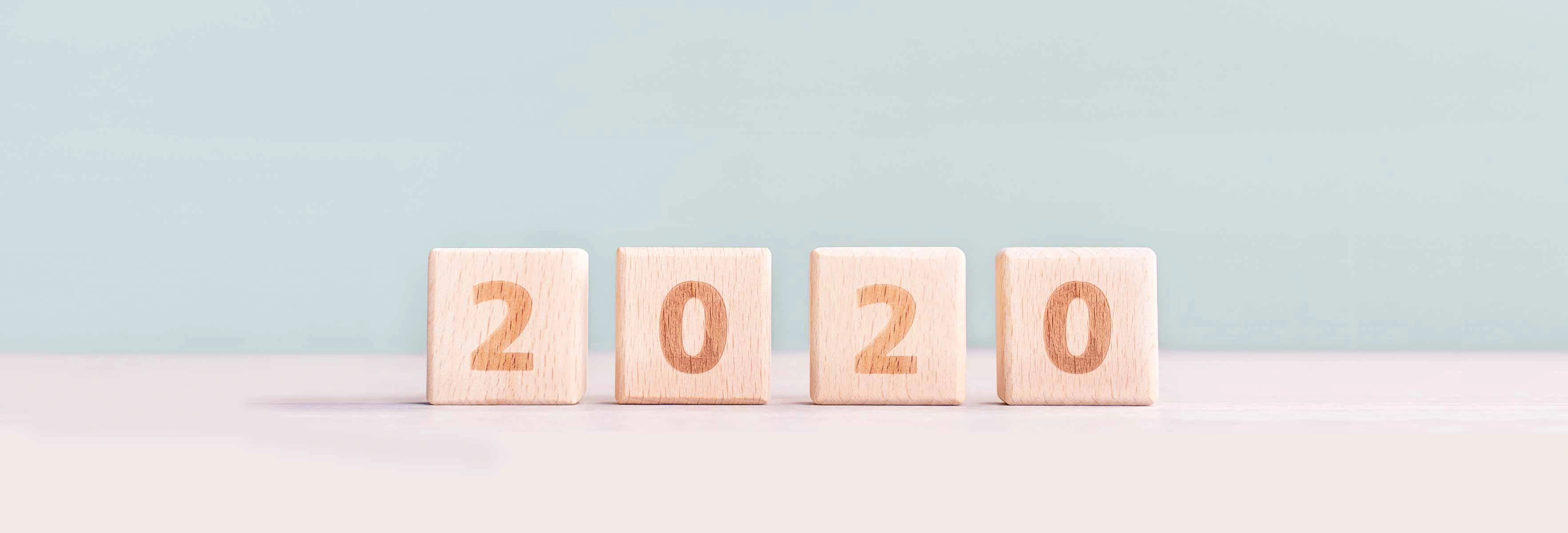 the year 2020 shown using wooden blocks