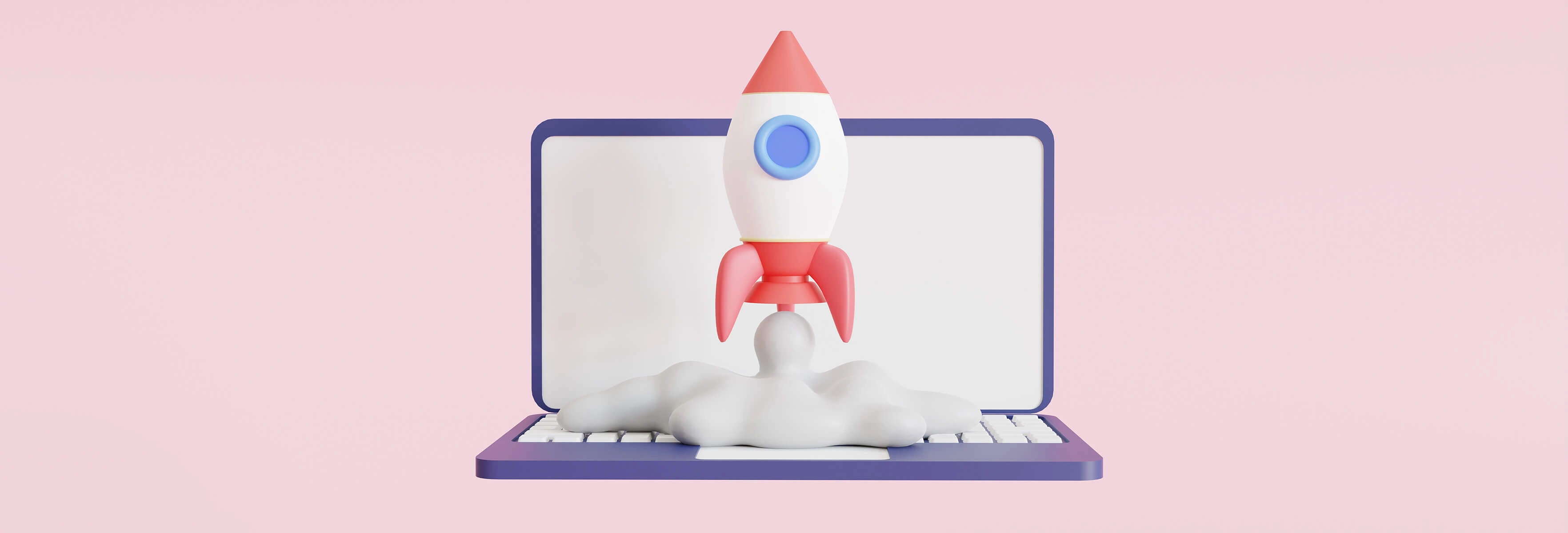 Laptop with a rocket taking off
