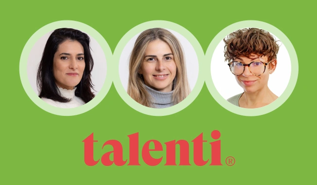 Photos of the women leading our Tech teams with the logo of our partner Talenti, a digital platform that empowers women in the recruitment process.
