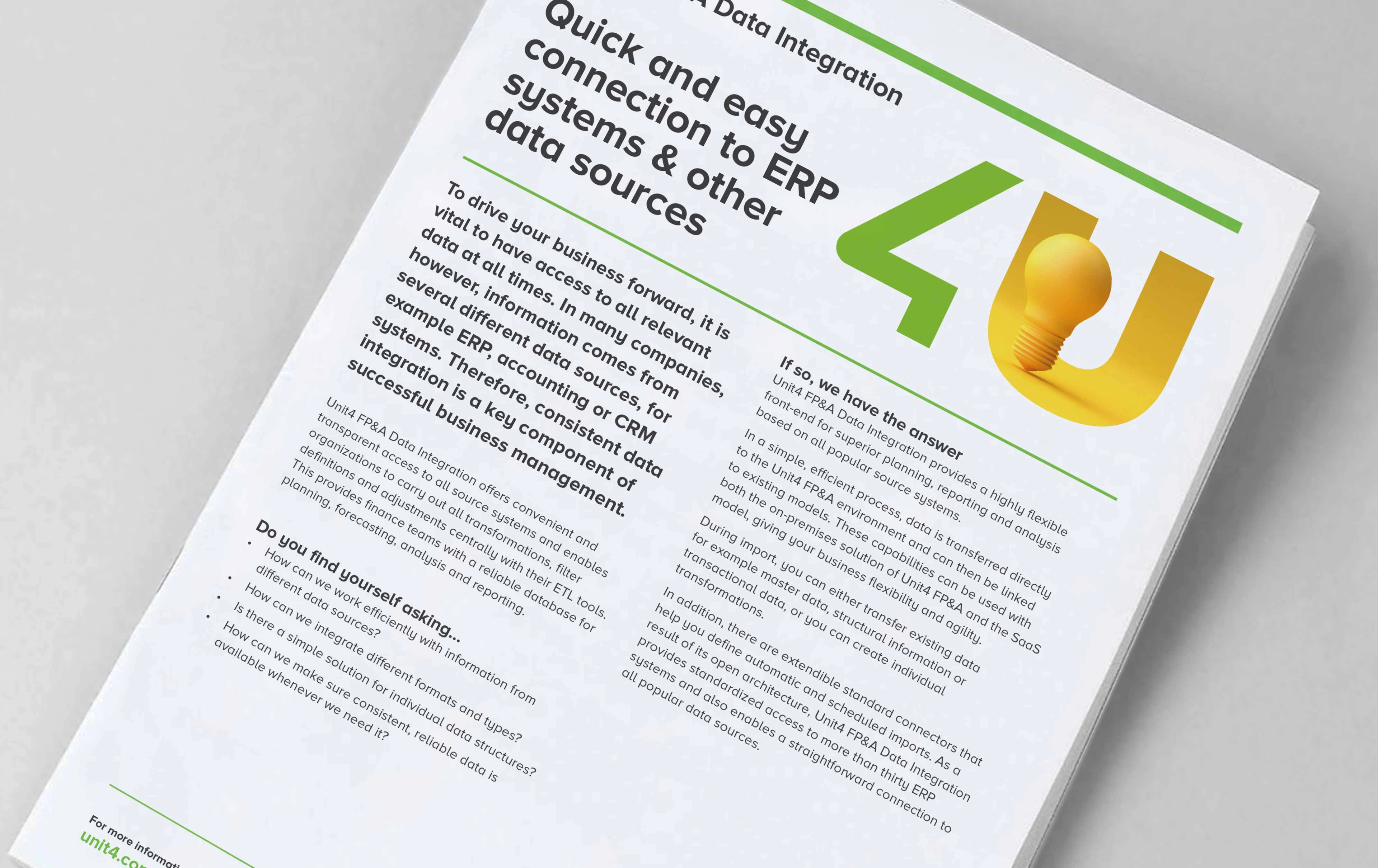 Cover image for 2-page overview of the Unit4 FP&A data integration capabilities