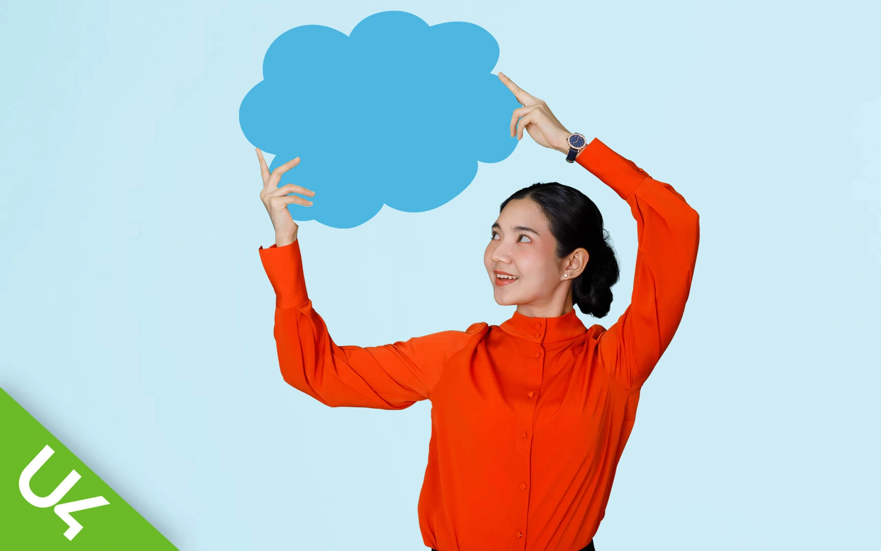 Woman holding cloud