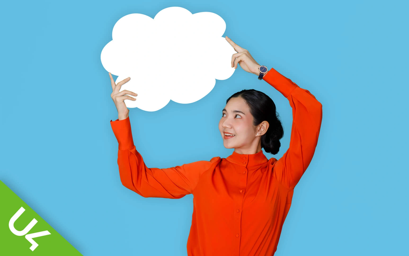 Woman holding a cloud