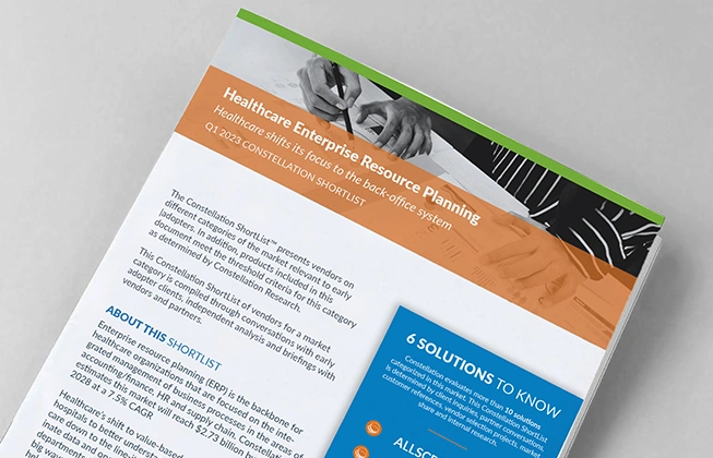 Cover image for the Constellation Research shortlist for the Healthcare sector