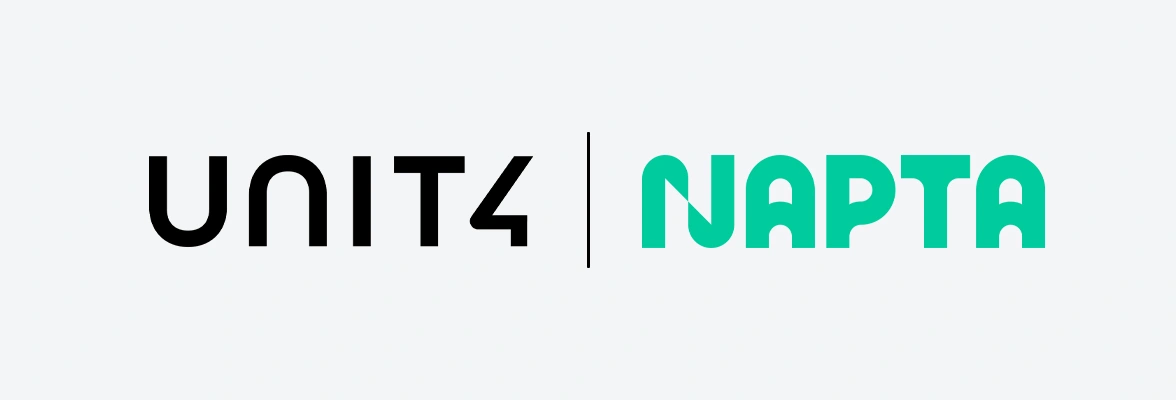 Logo displaying "Unit4" in black and "Napta" in green, separated by a vertical line on a light gray background.